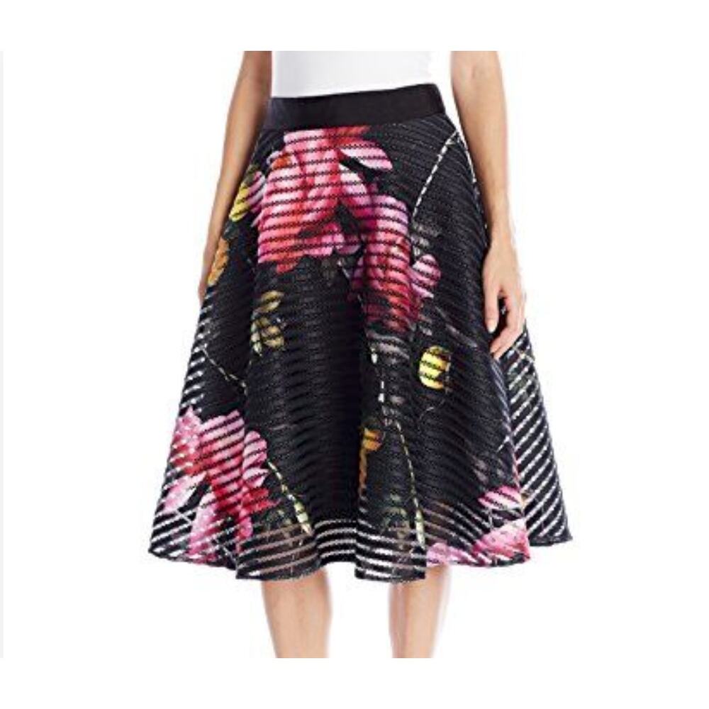 Ted Baker Orella Skirt Black Ribbon Floral Print Size 1 (or US size 4)